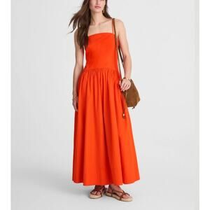 Madewell Poplin Seamed Maxi Dress Fiery Orange Size 14 NWT Crisp Cotton Summer